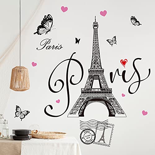 Gueevin 2 Hojas Pegatinas de Pared de Torre de Paris Calcomanías de Pared de Torre Eiffel Decoración de Pared Extraíble de Torre de París para Decoración Romance Telón de Fondo Sofá TV