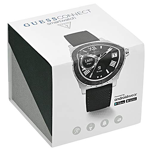 GUESS Men's Stainless Steel Android Wear Touch Screen Silicone Smart Watch, Color: Black (Model: C1001G1)