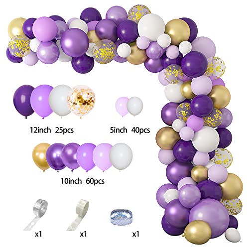 Guirnalda Globos Morado Dorado, 128 Piezas Kit de Arco Globos Morado Dorado Blanco, Metalizado Púrpura Dorado Blanco Látex Globos para Decoración de Boda, Cumpleaños Fiesta, Graduación Fiesta