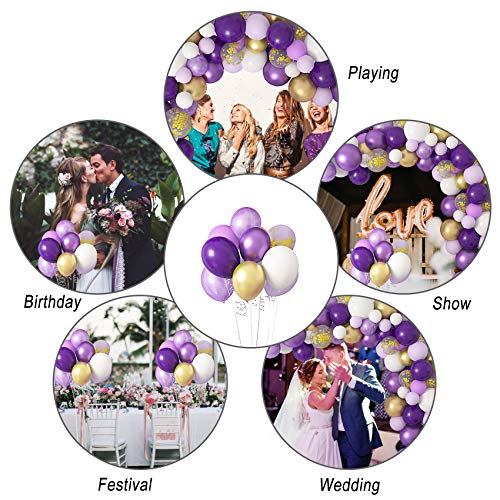 Guirnalda Globos Morado Dorado, 128 Piezas Kit de Arco Globos Morado Dorado Blanco, Metalizado Púrpura Dorado Blanco Látex Globos para Decoración de Boda, Cumpleaños Fiesta, Graduación Fiesta