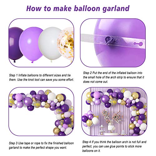 Guirnalda Globos Morado Dorado, 128 Piezas Kit de Arco Globos Morado Dorado Blanco, Metalizado Púrpura Dorado Blanco Látex Globos para Decoración de Boda, Cumpleaños Fiesta, Graduación Fiesta