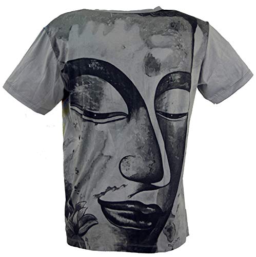 Guru-Boutique Miroir - Camiseta de algodón Bouddha/Gris L