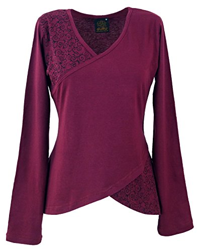 GURU-SHOP, Camisa Manga Larga Boho-Chic, Rojo Vino, Algodón, Tamaño:L (40), Suéteres, Sudaderas de Manga Larga