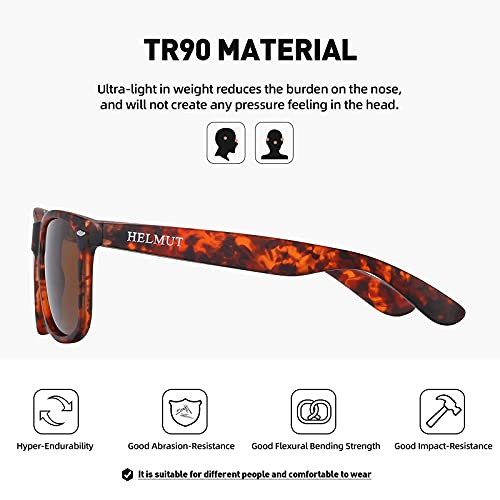 H HELMUT JUST Gafas de Sol para Hombre y Mujer Cuadrado Polarizadas Clásico Wayfarer Anti Reflejos Montura de TR90 Ligero Marrón