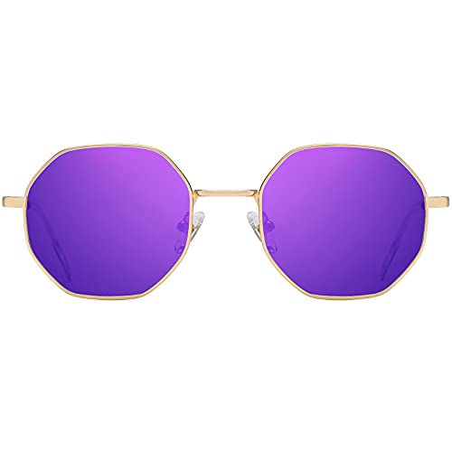 H HELMUT JUST Gafas de Sol para Mujer Hombre Redondas Retro Polarizado Hexágono Lente tipo Espejo Anti reflejo