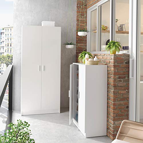 Habitdesign Mueble Zapatero Dos Puertas, Mueble Auxiliar, Modelo Basic, Acabado en Blanco, Medidas: 55 cm (Ancho) x 108 cm (Alto) x 36 cm (Fondo)