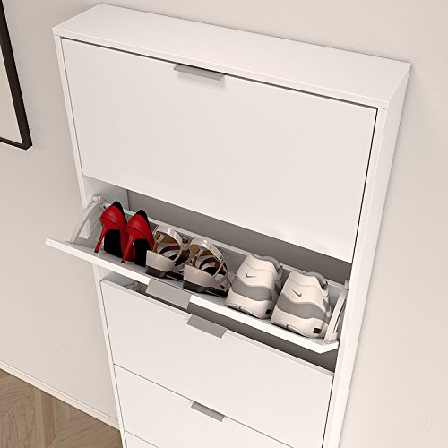 Habitdesign Zapatero con 5 Puertas, Mueble Zapatero Estrecho Dormitorio,Capacidad 15 Pares, Color Blanco Brillo, Medidas: 70 x 180 x 17 cm de Fondo