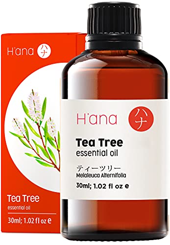 H'ana Aceite esencial de árbol de té, limpia los brotes e hidrata piel, para aspecto fresco e impecable, 100 aceites de árbol de té de grado terapéutico puro para aromaterapia y uso tópico, 30ml