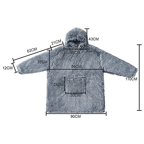 Hansleep Manta con Capucha Sudadera Gigante, Manta de Piel Sintética Sherpa Batamanta Mujer Invierno Ultra Suave Manta de TV Calentita para Mujeres Hombres Adultos Adolescentes Niñas Vino Tinto Gris