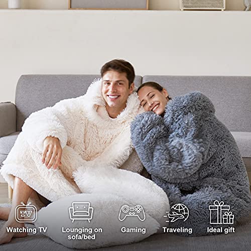 Hansleep Manta con Capucha Sudadera Gigante, Manta de Piel Sintética Sherpa Batamanta Mujer Invierno Ultra Suave Manta de TV Calentita para Mujeres Hombres Adultos Adolescentes Niñas Vino Tinto Gris