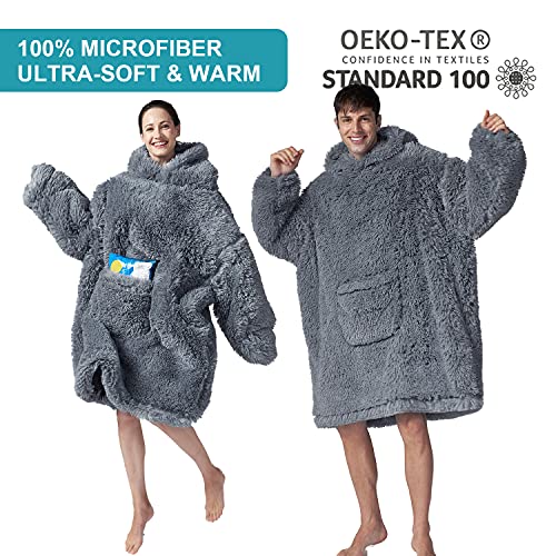 Hansleep Manta con Capucha Sudadera Gigante, Manta de Piel Sintética Sherpa Batamanta Mujer Invierno Ultra Suave Manta de TV Calentita para Mujeres Hombres Adultos Adolescentes Niñas Vino Tinto Gris