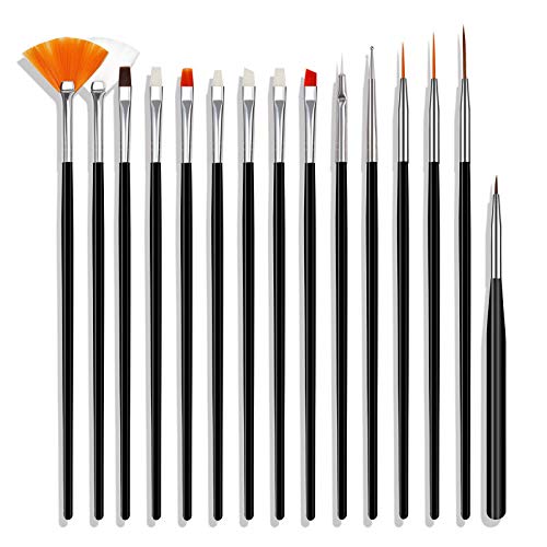 Hanyousheng 15pcs Pinceles Uñas Gel,Nail Art Brush,Nail Brushes Moda UV Gel Nail Art Decoration Pintura Liner Pen Set Nail Manicure Tool UV Gel Acrílico Puntas de cristal Diseño Herramientas