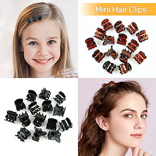 Hanyousheng Pinzas Pelo, Clips de Garra Pelo, 30 Piezas Mini Clips para el Cabello, Horquillas Plásticas, Accesorios de Cabello para Mujere, con Bolsa de Almacenamiento, Negro y Marrón