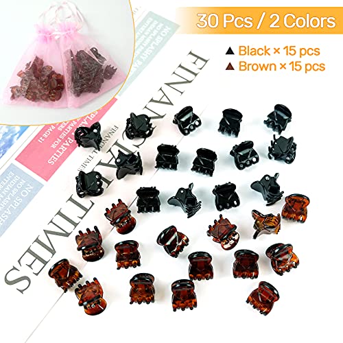 Hanyousheng Pinzas Pelo, Clips de Garra Pelo, 30 Piezas Mini Clips para el Cabello, Horquillas Plásticas, Accesorios de Cabello para Mujere, con Bolsa de Almacenamiento, Negro y Marrón