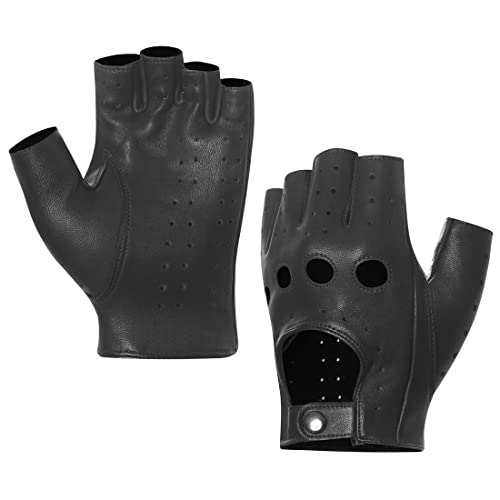 Harssidanzar Guantes de conducción de cuero de medio dedo sin dedos para hombre Actualización sin forro de piel de cordero GM032EU,Negro,talla S