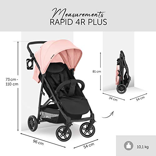 Hauck Rapid 4R Plus Silla Paseo De Hasta 25 Kg, Respaldo Reclinable Desde El Nacimiento, Capota Xl Con Upf 50+, Manillar Regulable Con Portavasos, Plegado Con Una Mano, Cesta De La Compra Grande- Rosa