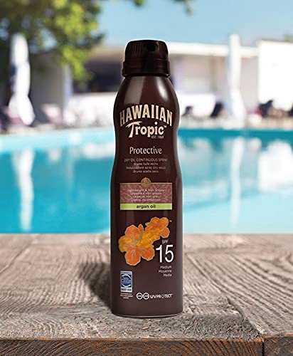 Hawaiian Tropic Aceite Solar - Bruma Aceite Seco Bronceador acelerador del bronceado SPF 15 Aceite de Argán - 177 ml