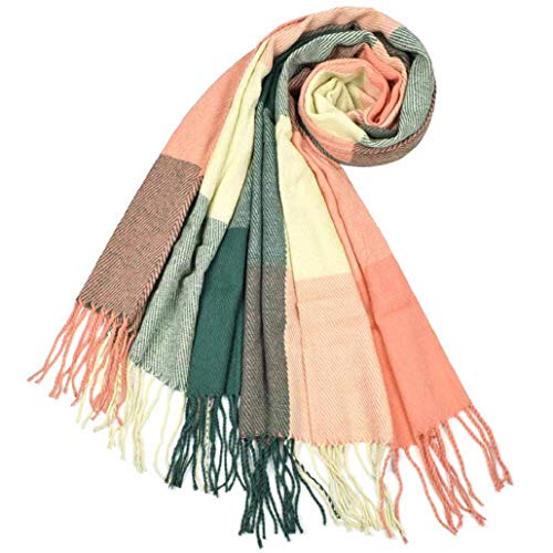 heekpek Mujeres caliente Mantas Cozy Pashmina bufanda larga tartán enrejado mantón (Rosa+Verde)