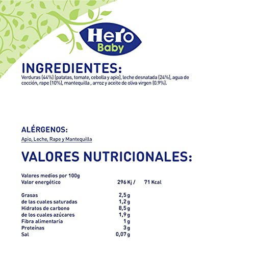 Hero Baby Buenas Noches Tarritos de Crema de Verduras con Rape, 2 x 190g