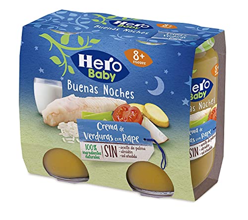 Hero Baby Buenas Noches Tarritos de Crema de Verduras con Rape, 2 x 190g