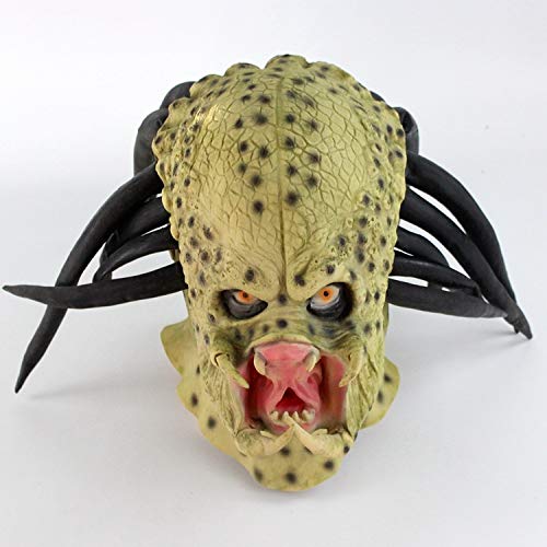 HEROMEN Alien Vs. Casco De Látex Depredador,Halloween Horror Mask Party Dress Up Show Props,Green