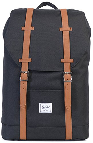 Herschel Retreat Mochila Mediana, 16.25 x 11 x 4.75 cm, Negro (Black/Tan Synthetic Leather)