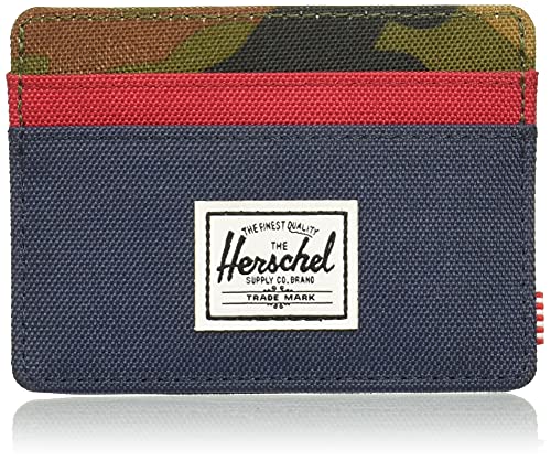 Herschel Supply Charlie RFID Billetera Tipo Tarjetas, Navy/Woodland Camo/Rojo, Taille Unique para Hombre