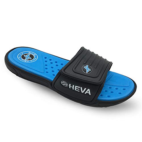 HEVA Adjust - Chanclas Slider para Hombre Sandalias Playa de Punta Descubierta（41 EU Negro/Azul）