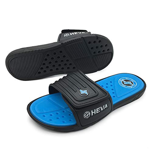 HEVA Adjust - Chanclas Slider para Hombre Sandalias Playa de Punta Descubierta（41 EU Negro/Azul）