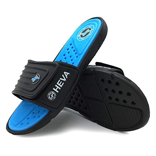 HEVA Adjust - Chanclas Slider para Hombre Sandalias Playa de Punta Descubierta（41 EU Negro/Azul）