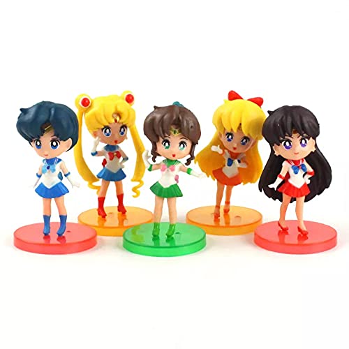 HHAA Figuras Anime 5 Unids/Lote 8 Cm Sailor Moon Figura Juguetes Serenity Tsukino Uranus Neptune Mercury Júpiter Modelo Muñecas Regalos para Niñas