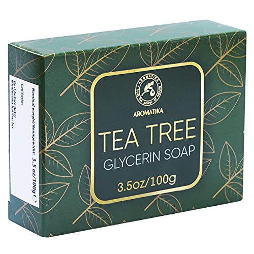 Hidratante Jabón de Árbol de Té para Cuidado del Cuerpo, Cara & Manos - Jabón Suave Árbol de Té 100g para Todo Tipo de Pieles - Tea Tree Oil Soap