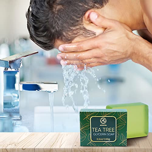 Hidratante Jabón de Árbol de Té para Cuidado del Cuerpo, Cara & Manos - Jabón Suave Árbol de Té 100g para Todo Tipo de Pieles - Tea Tree Oil Soap