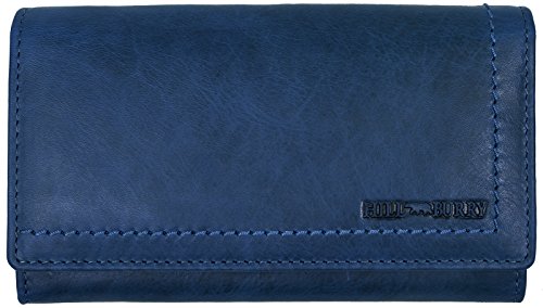 Hill Burry Cartera de Cuero para Mujer | Billetera - Monedero de Cuero Genuino con Aspecto Vintage | Mujeres - Hombre | XXL Largo Grande Capacidad (Azul)