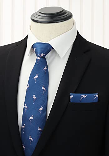 HISDERN Corbatas de Hombre azul marino con Motivo flamenco rosa Modernas Boda Corbata y Pañuelo Conjunto Elegante de Business Partido