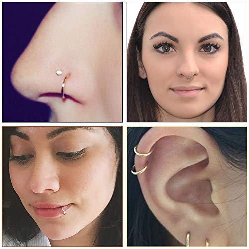 HO2NLE 8Pcs Pendiente Piercing Nariz Aro 8mm Oro Negro Plata Aros Helix de Acero Inoxidable Aro Pequeño Piercing Nariz Anillo para Labio Oído Cartílago Hombre Mujer