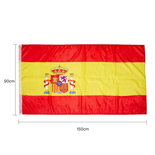 Hollylife Paquete de 3 Banderas Grandes de España, 150 x 90 cm, Anti UV y Viento, con 2 Ollados Laterales Izquieras, para Asta de Bandera Festivales Procesión Jardín Exterior