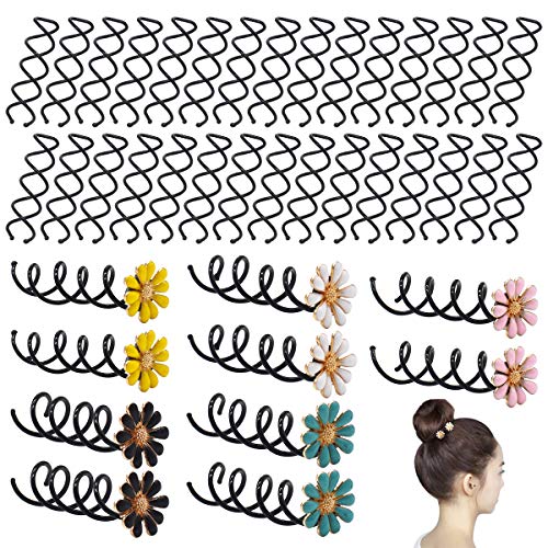 Horquillas en Espiral,Liwein 40 piezas Horquilla Espiral Pelo Negro Margarita Punta Redonda Sin Rasguños Horquillas de Metal de Tornillo de Clip Giratorio para Mujeres Estilo de Cabello DIY