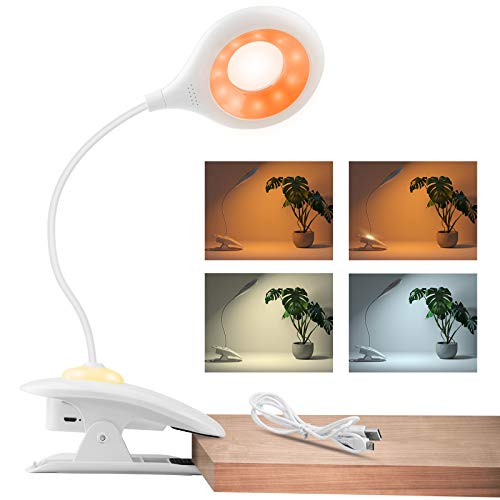 HOTERB Lámpara de Lectura, 22 LED Luz de Lectura con Luz de Noche 3 Modos Lámpara Pinza, Lampara LED USB Recargable 360° Flexible Lampara Libro Pinza Lámpara de Mesa para Laptop,Mesita de Noche