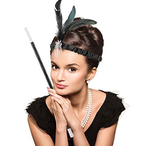 HOWAF Flapper complementos Disfraz años 20 Mujer Accesorios Set Gran Gatsby Diadema, Collar, Guantes, Canastilla de Cigarro