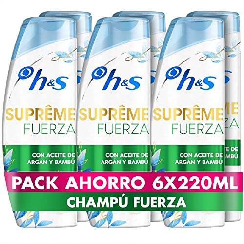 H&S Anticaspa Champú Suprême Fortificante Aceite De Argán Y Bambú, 300ml x6