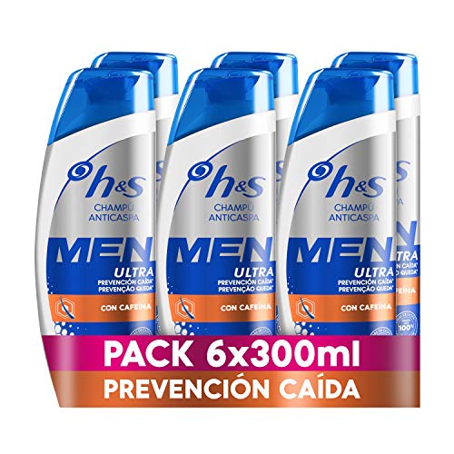 H&S Men Ultra Prevención Caída Champú Anticaspa, Fórmula Anticaída Con Cafeína Para Un Pelo Fuerte, 6 x 300 ml