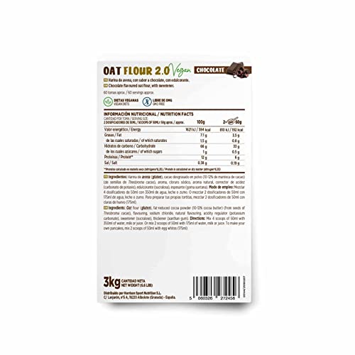 HSN Harina de Avena de Sabores Chocolate 3Kg = 60 Tomas | Instant Oatmeal | Ideal para Batidos, Tortitas de Avena y Claras | Sin Azúcares añadidos