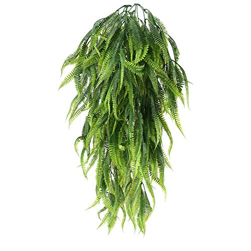 HUAESIN 2pcs Planta Helecho Artificial Colgante, Enredadera Plastico Plantas Artificiales Colgante Decoracion Verde Hiedra Artificial con Hoja Helecho para Balcon Pared Terraza Hogar Cocina Baño 85cm