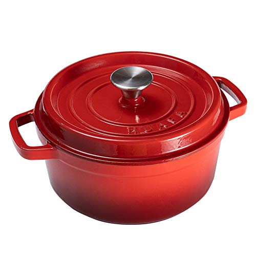 HUAFA Olla Cocotte Redonda con Tapa, Hierro Fundido, 24 cm, 3,8 L, Todas Las Fuentes de Calor Incl. Inducción, Rojo Cereza (Rojo Cereza, 24cm)