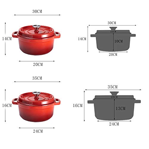 HUAFA Olla Cocotte Redonda con Tapa, Hierro Fundido, 24 cm, 3,8 L, Todas Las Fuentes de Calor Incl. Inducción, Rojo Cereza (Rojo Cereza, 24cm)