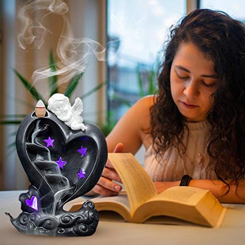 Huaxingda Soporte de incienso estilo ángel, con LED hecho a mano de cerámica para aromaterapia, decoración de horno olor aromático adorno estilo