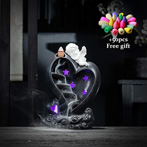 Huaxingda Soporte de incienso estilo ángel, con LED hecho a mano de cerámica para aromaterapia, decoración de horno olor aromático adorno estilo