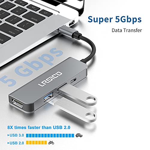 Hub USB C, Adaptador HDMI USB C 4 en 1, Adaptador multipuerto portátil con HDMI 4K, 87W PD, USB3.0,2.0, Adaptador Hub Tipo C Compatibles con MacBook Pro 13/15, ChromeBook, XPS y Portátiles USB C