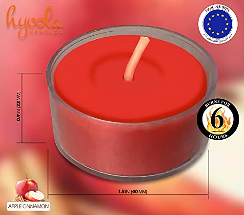 Hyoola Velas de Té Perfumadas - Velas Candelitas en Vaso Transparente - Velas Aromáticas con Aroma a Manzana y Canela - Rojo - 6 Horas de Combustión - Pack de 15 - Hechas en Europa